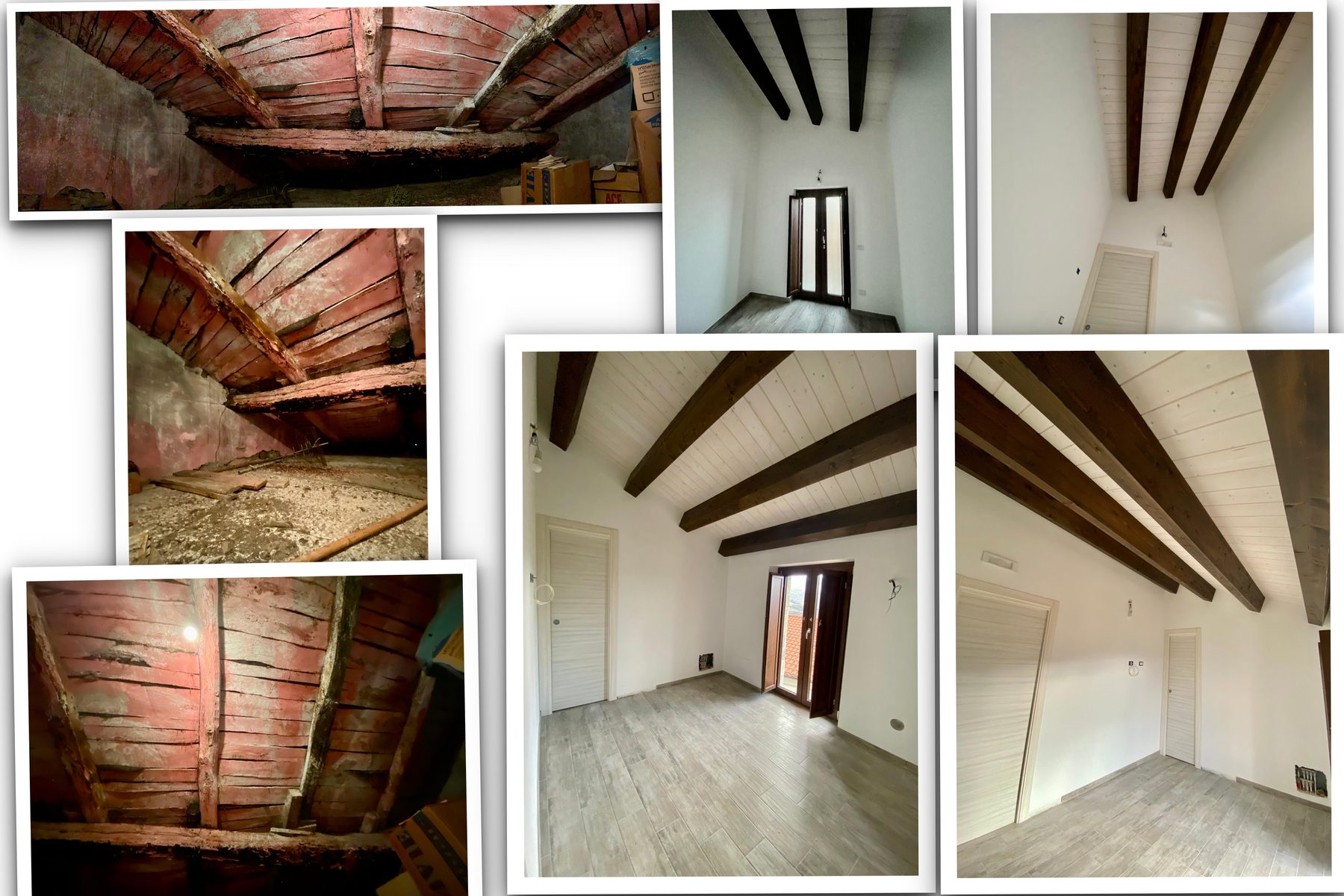 Copertura e travi in legno: confronto prima e dopo