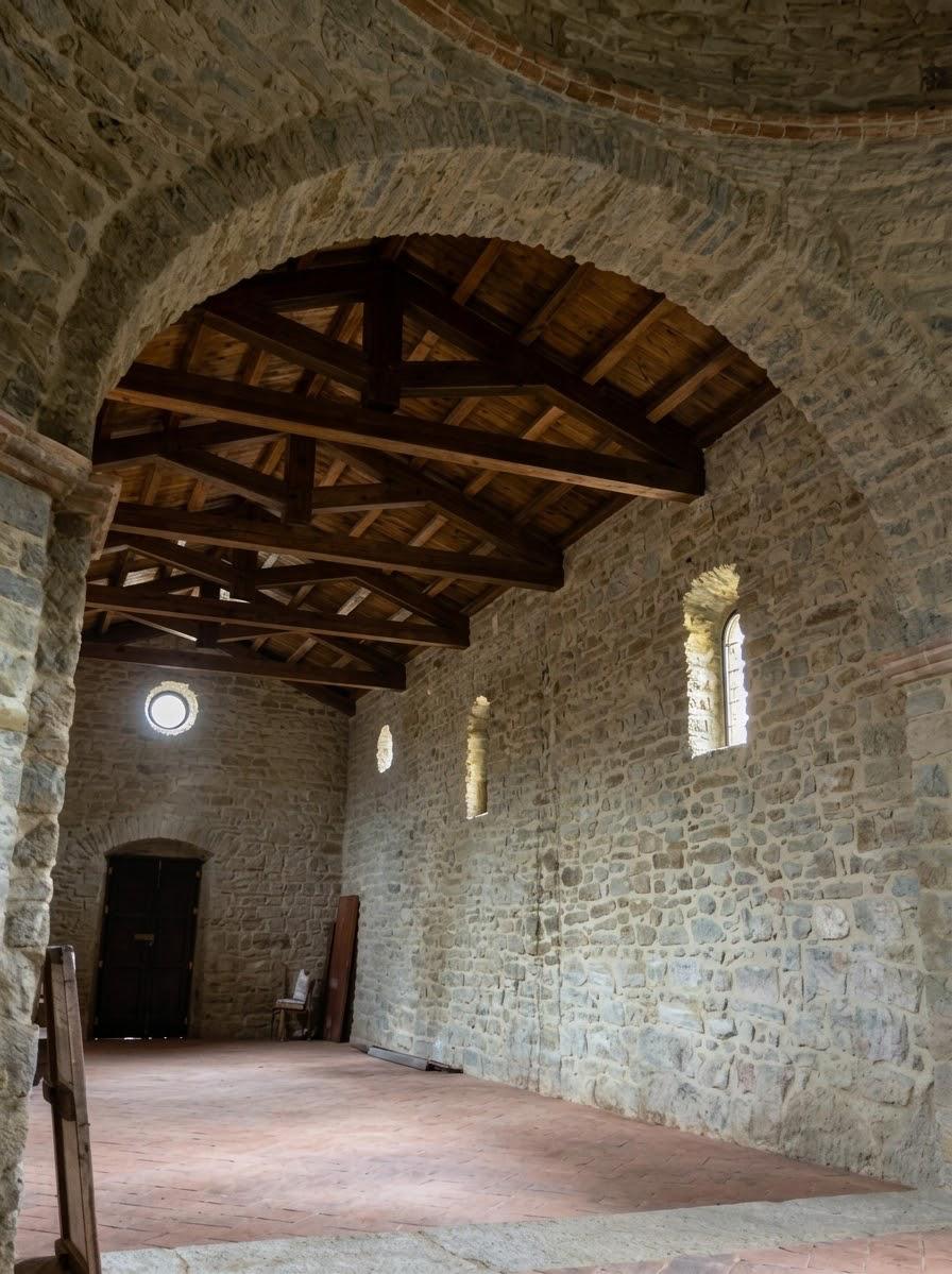 Cappella di San Cataldo dopo l'intervento, nuova copertura con capriate lignee